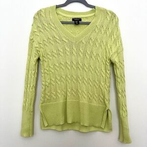 Lime green cable knit cotton blend sweater size XS